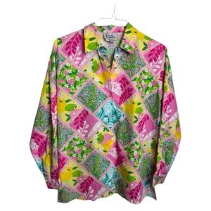 Vintage Lilly Pulitzer White Label Tunic Blouse Patchwork Lemons Small
